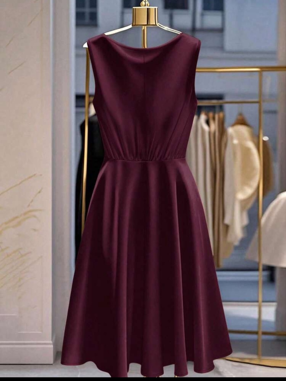 NWOT: Elegant Sleeveless Satin Dress with Waist Tie - Picture 2 of 7